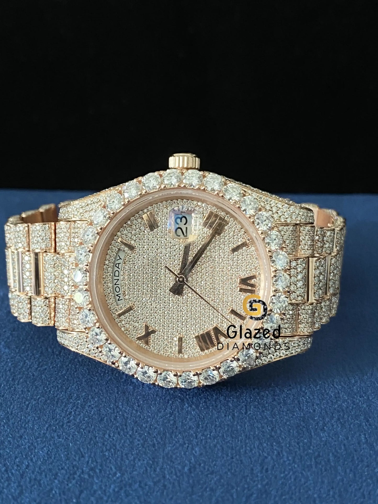 Fully Iced Out Roman Dial VVs Moissanite Stainless Steel Watch