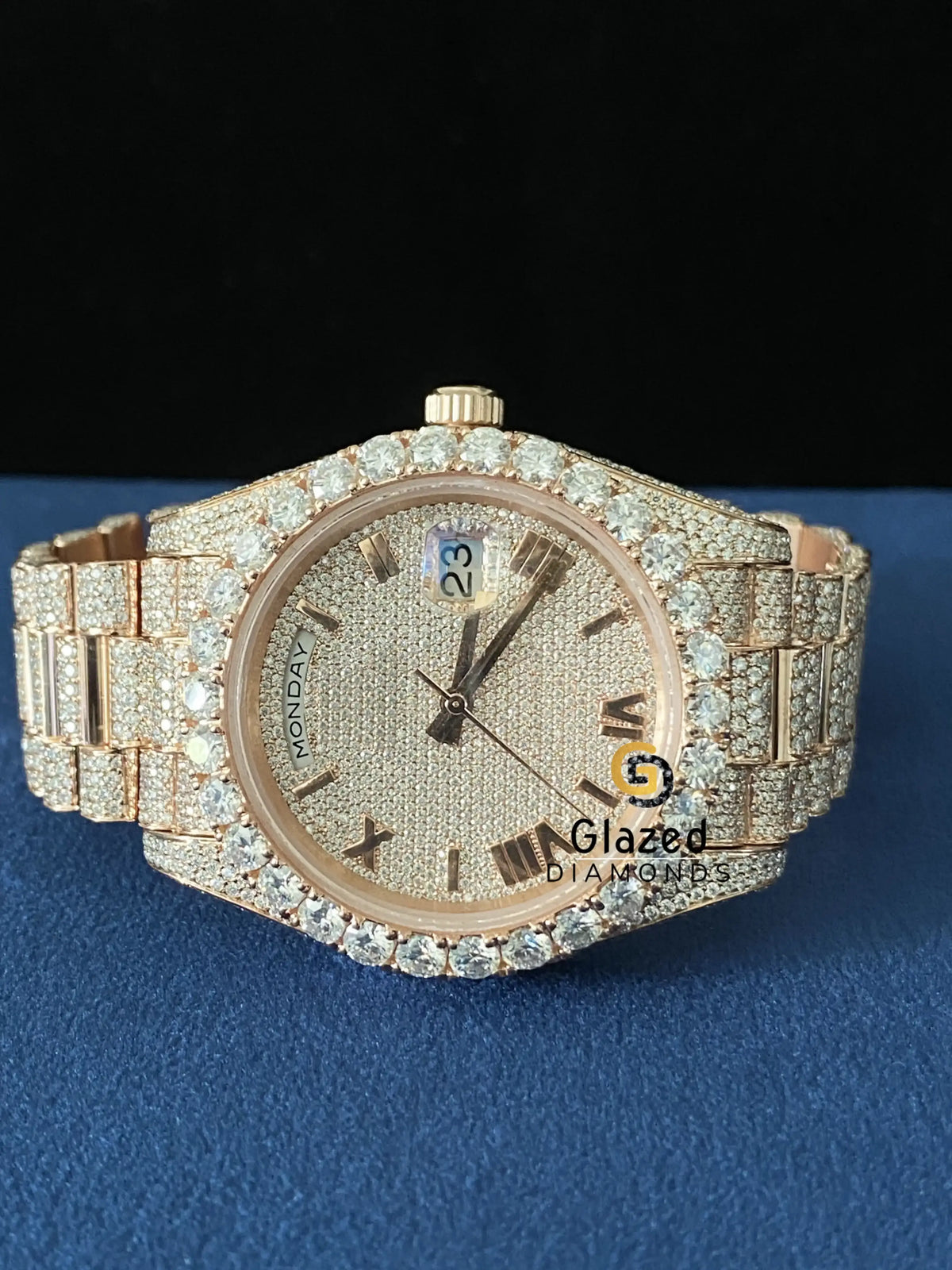 Fully Iced Out Roman Dial VVs Moissanite Stainless Steel Watch