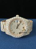 Fully Iced Out Roman Dial VVs Moissanite Stainless Steel Watch