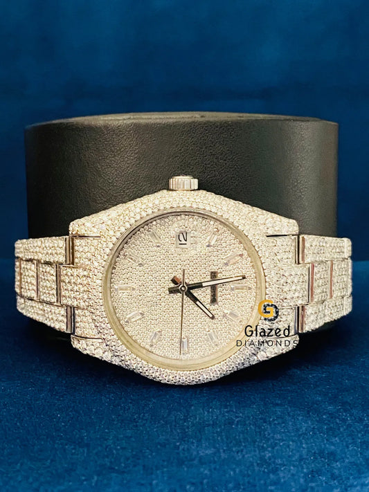 Fully Iced Out Round_Baguette Moissanite D Colorless Watch