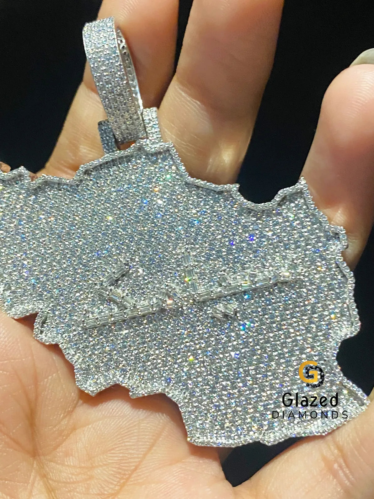 Fully Iced Out Round Moissanite Diamond Studded Map Pendant