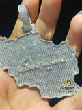 Fully Iced Out Round Moissanite Diamond Studded Map Pendant