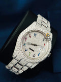 Fully Iced Out Round VVs Moissanite Rainbow Dial Watch