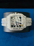 Fully Iced Out Skeleton Dial Round_Baguette Moissanite Diamond Watch