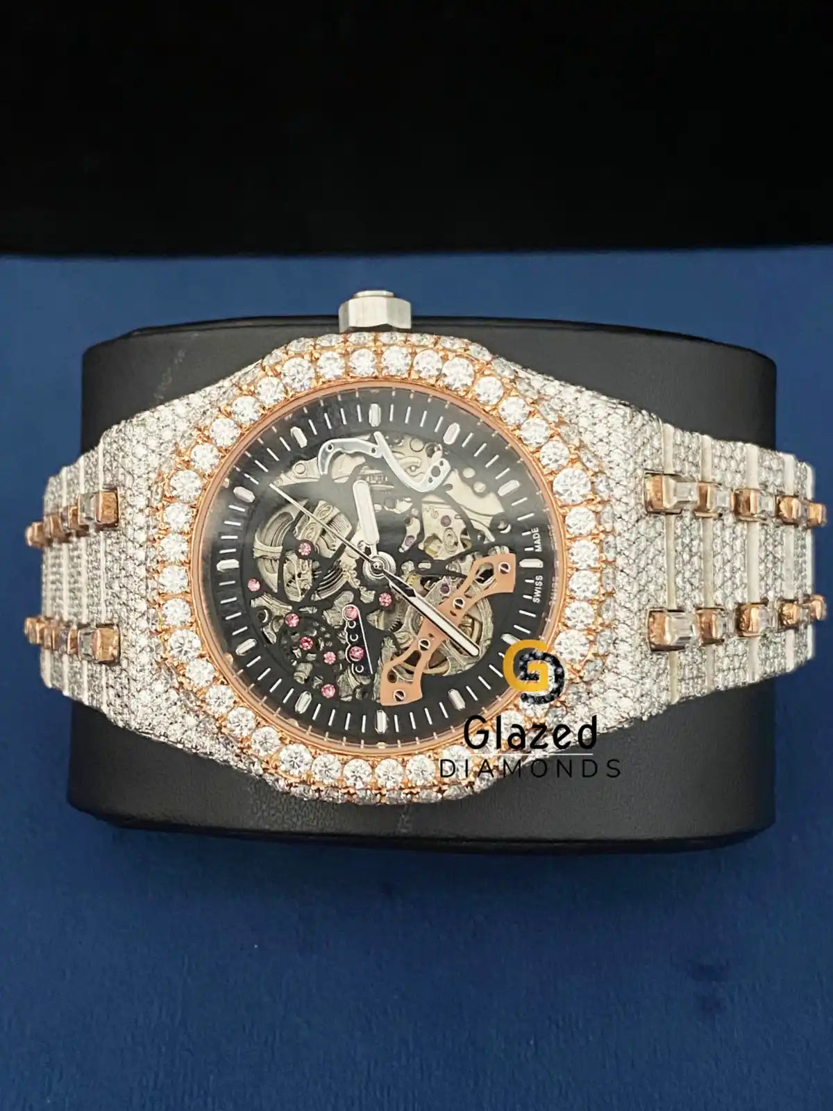 Fully Iced Out Skeleton Two Tone VVS Moissanite Watch
