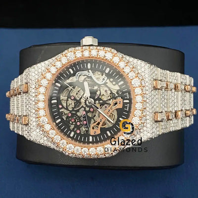 Fully Iced Out Skeleton Two Tone VVS Moissanite Watch