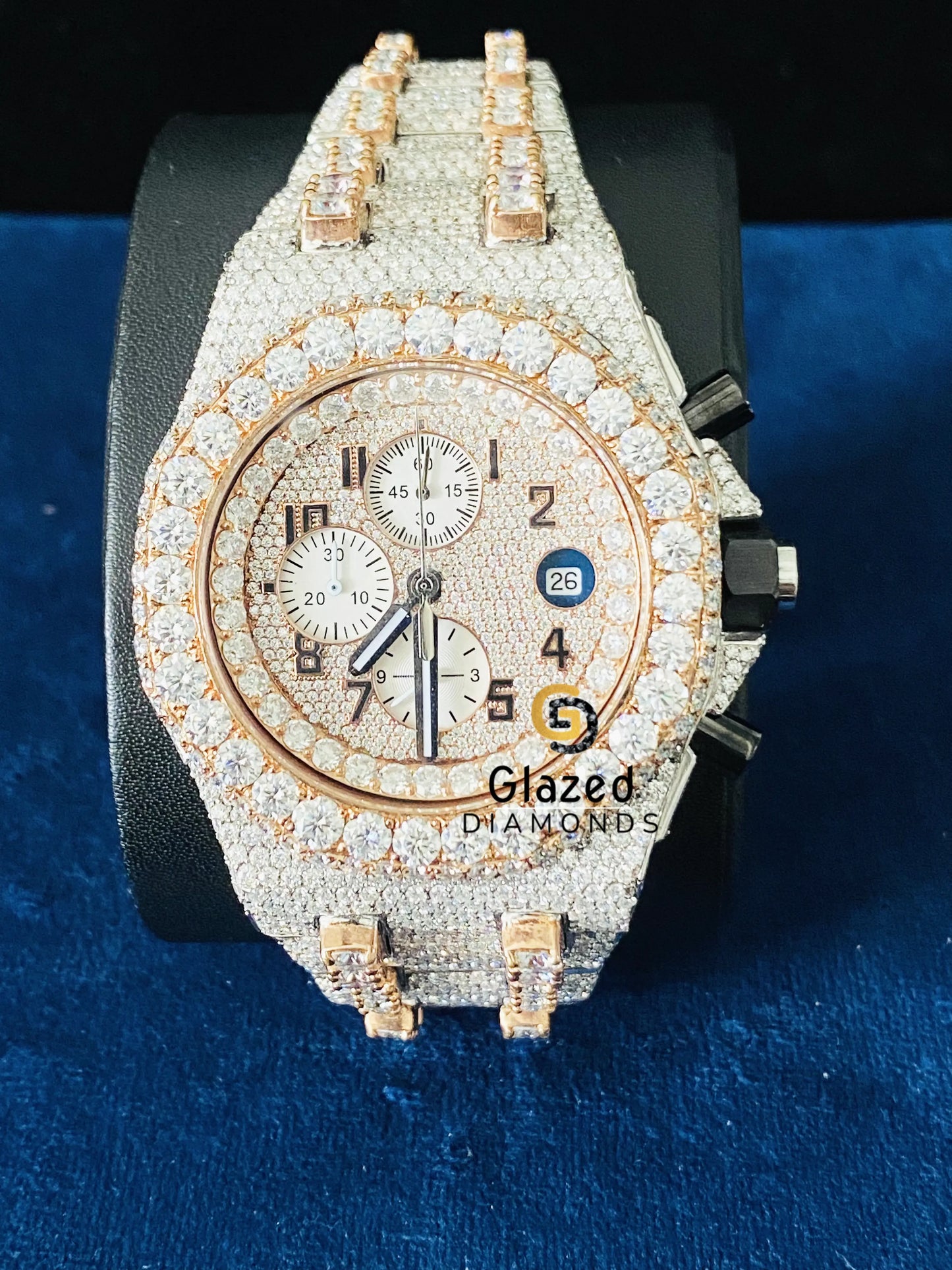 Fully Iced Out Stainless Steel Arabic Dial Chronograph Moissanite Watch
