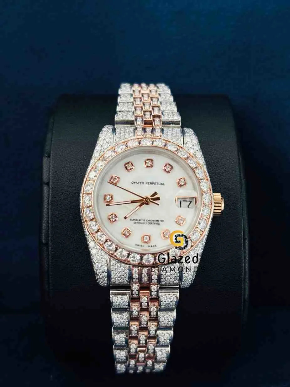 Fully Iced Out Two Tone Stainless Steel Strap Watch