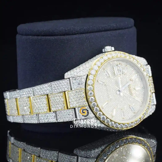 Fully Iced Out Two Tone Watch