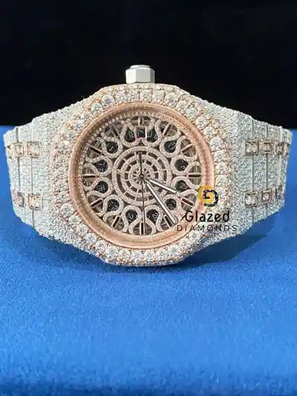 Fully Iced Out Unique Pattern Two Tone VVS Moissanite Watch