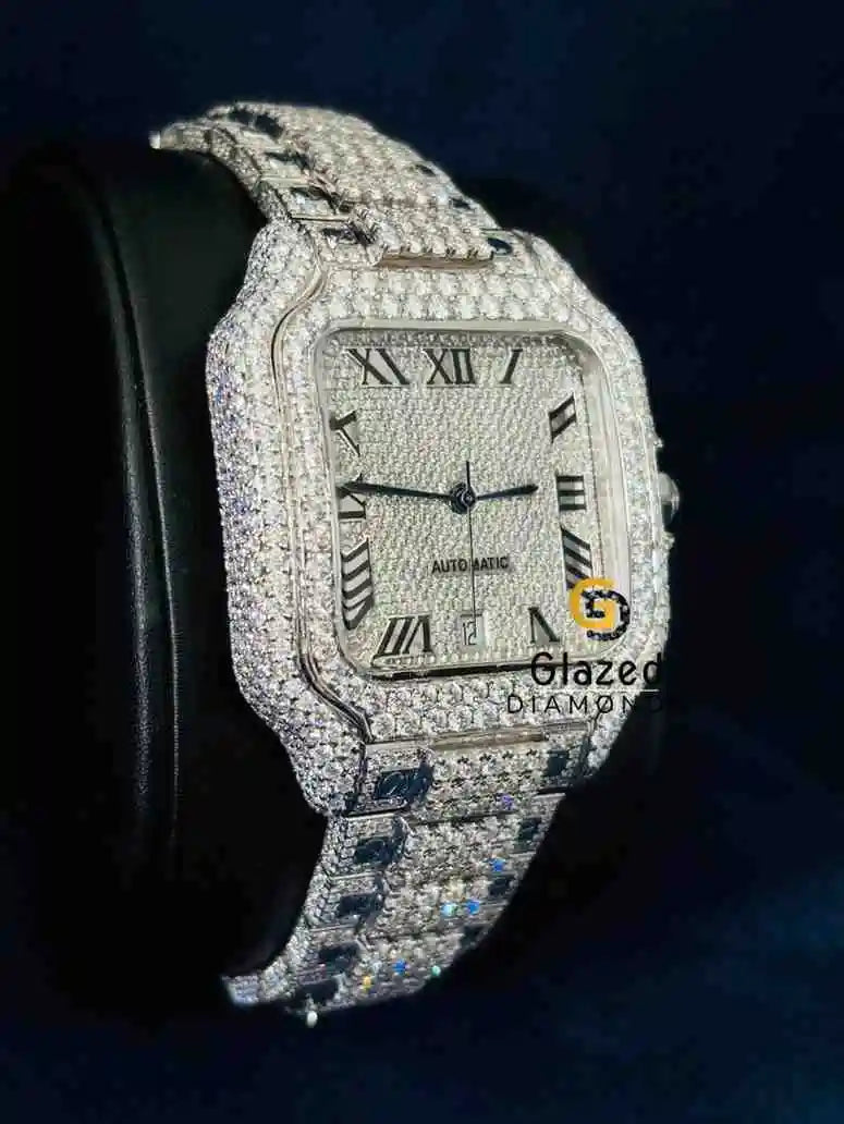 Fully Iced Out VVS Roman Number Dial Moissanite Wrist Watch