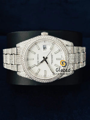 Fully Iced Out White Stick Dial Diamond Studded Moissanite Watch