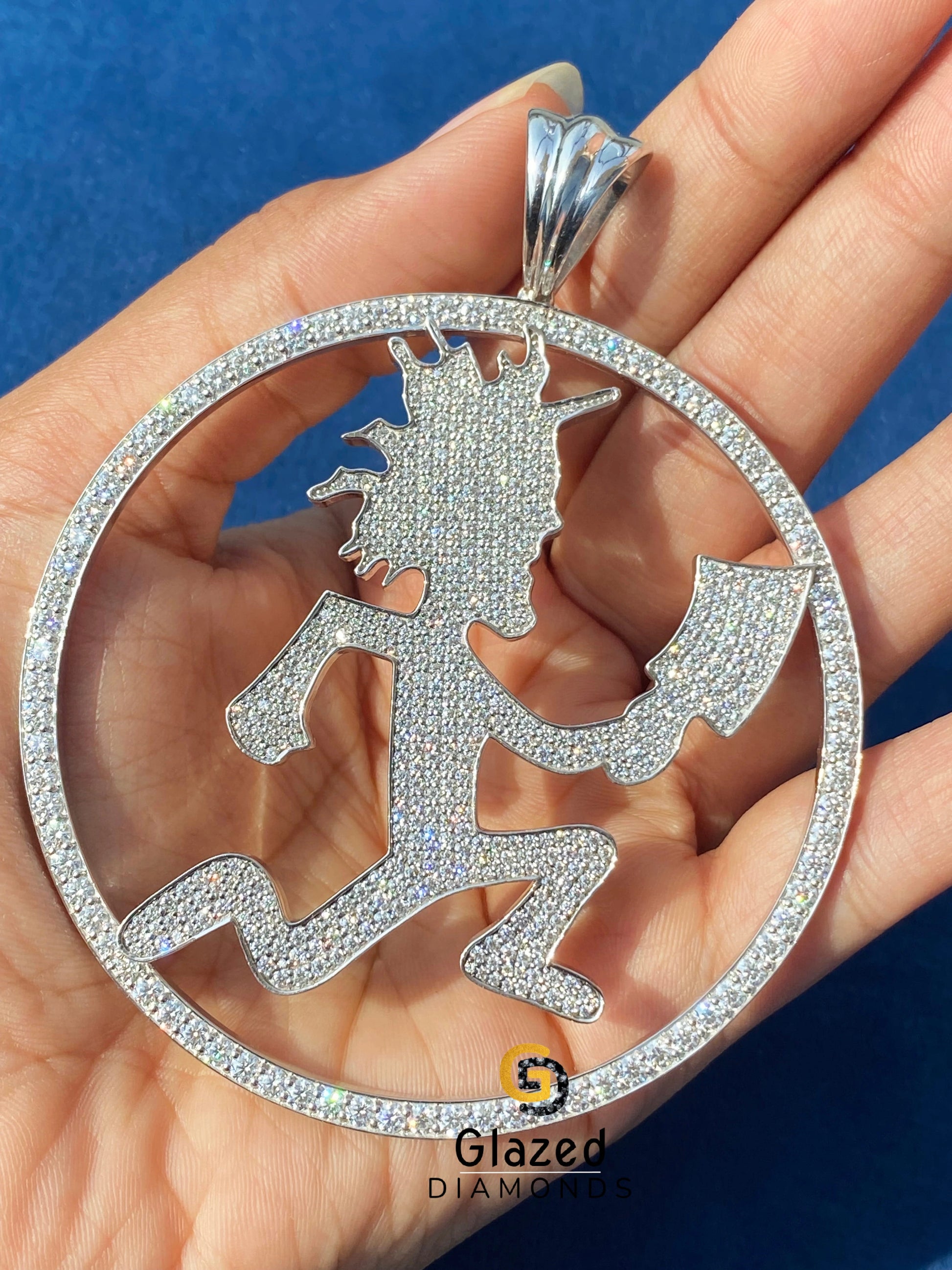 Fully Moissanite Circle ICP Hatchet Man Pendant 925 Silver