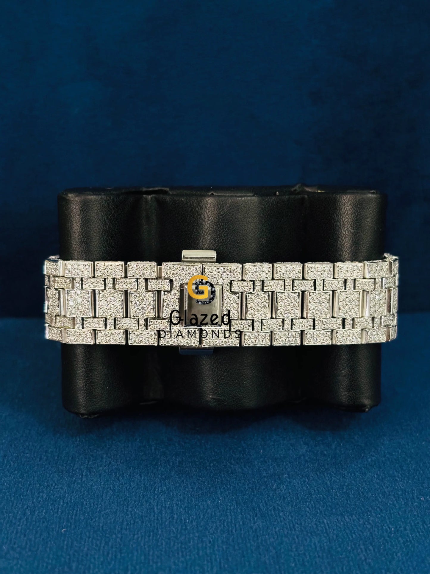 Fully Studded Blue Arabic Number Hip Hop Moissanite Watch