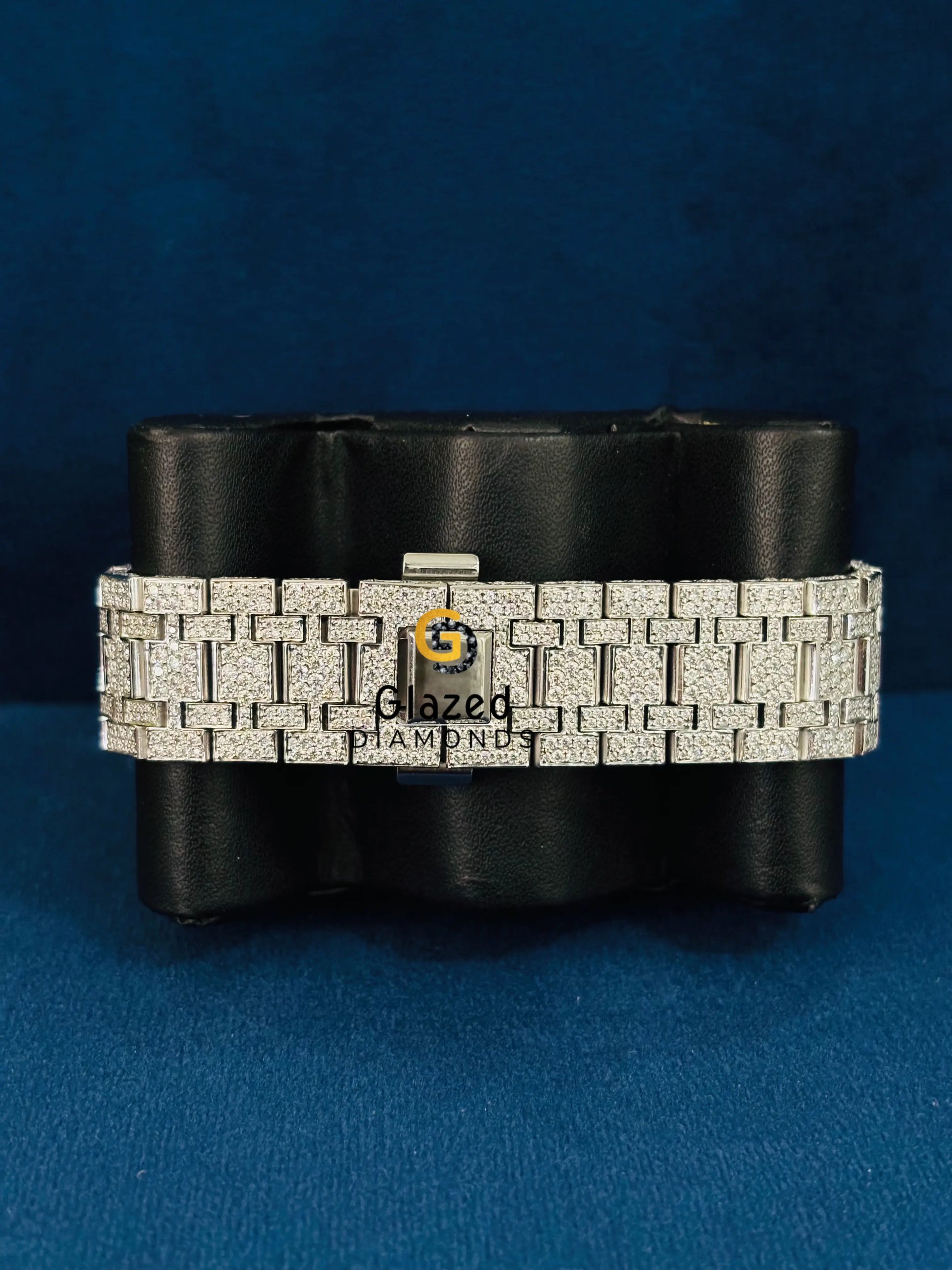 Fully Studded Blue Arabic Number Hip Hop Moissanite Watch