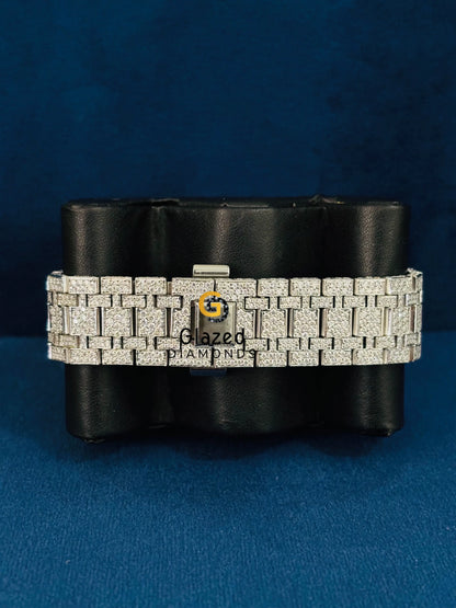 Fully Studded Blue Arabic Number Hip Hop Moissanite Watch