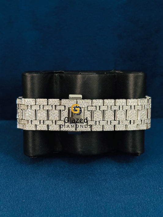 Fully Studded Blue Arabic Number Hip Hop Moissanite Watch