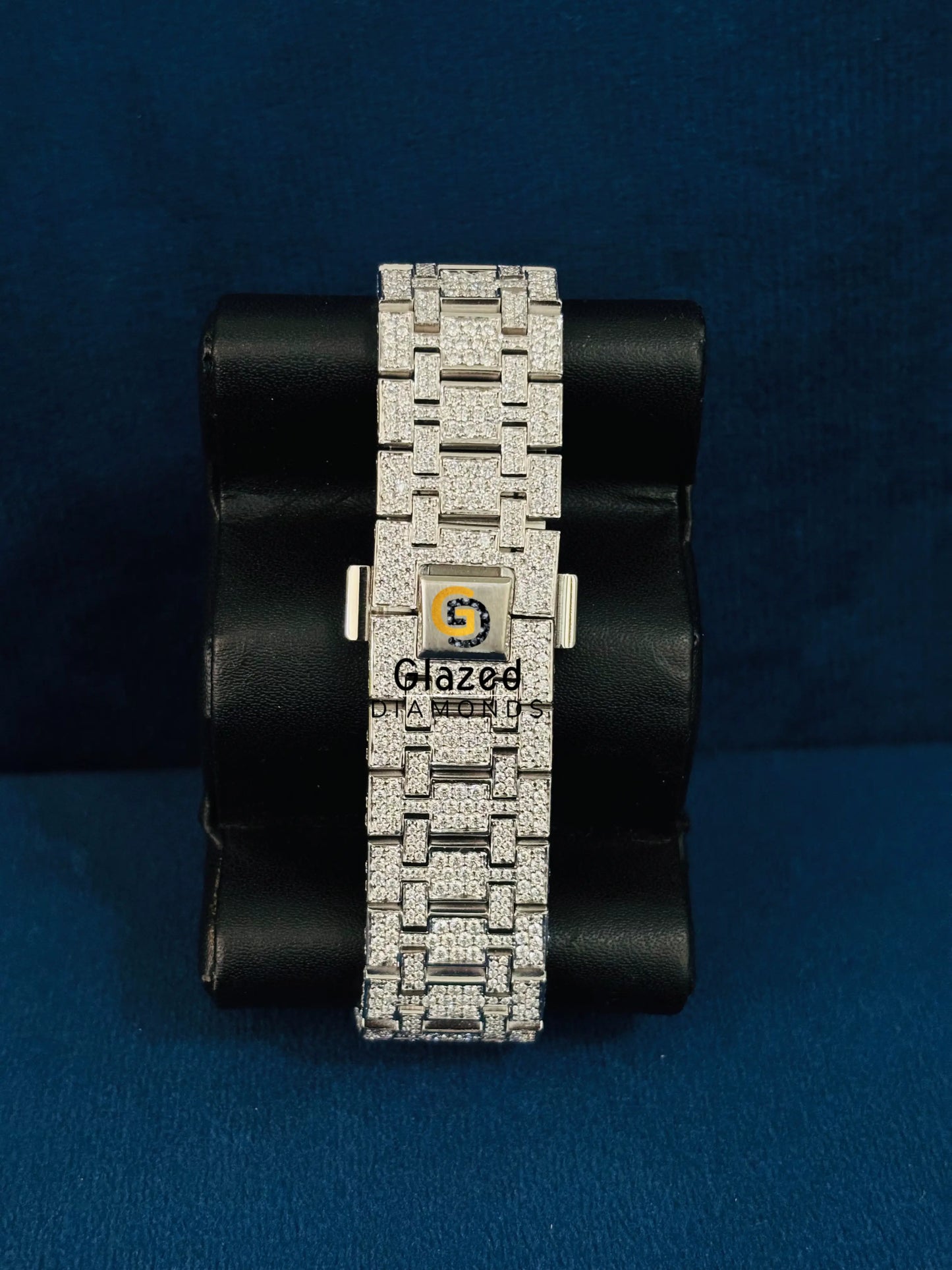 Fully Studded Blue Arabic Number Hip Hop Moissanite Watch For Men