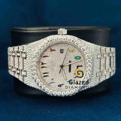 Fully Studded Colorful Number Dial Moissanite Watch