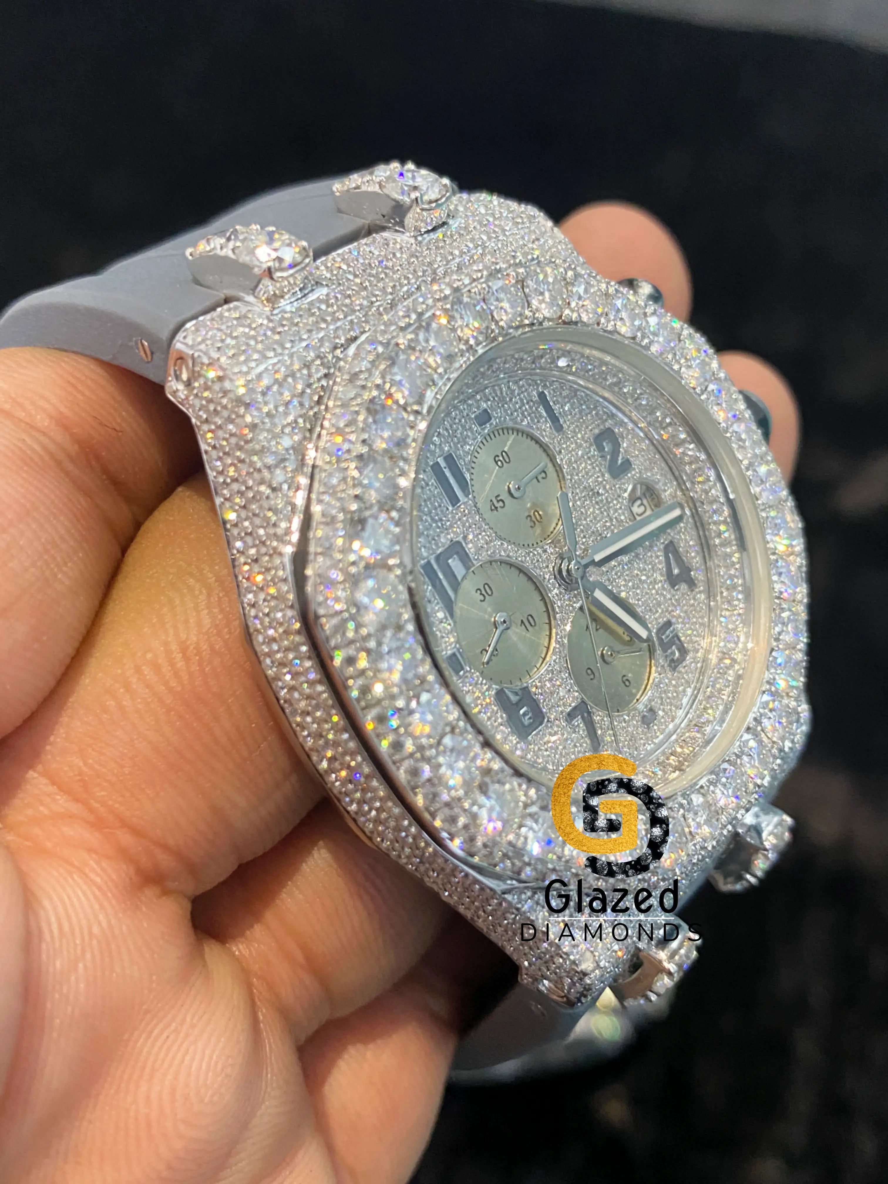 Iced Out Face Dial Grey Strap VVS Moissanite Watch For Men