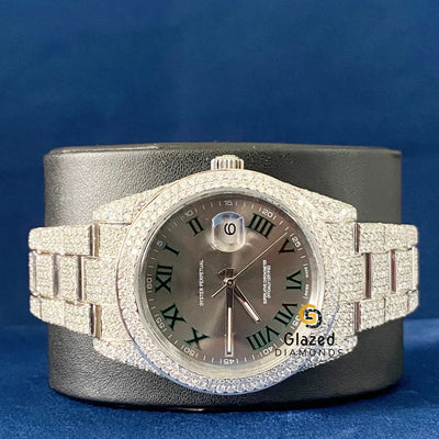 Gray Roman Dial Fully Bust Down VVs Moissanite Watch