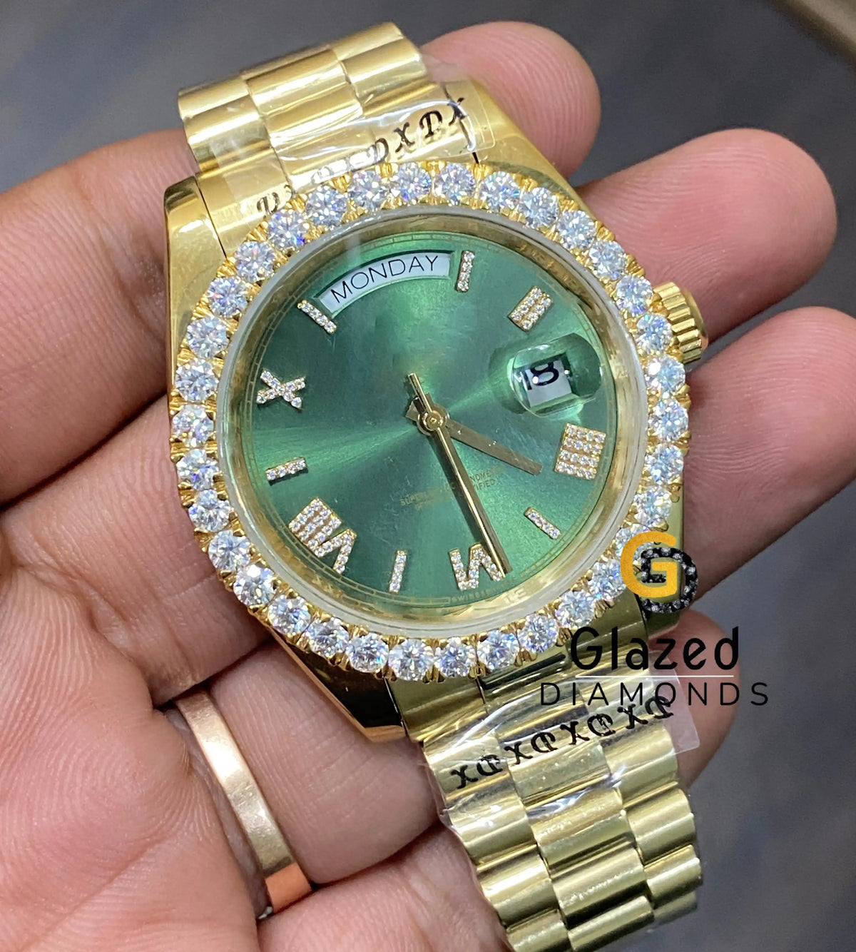 40MM Green Dial Moissanite Diamond Bezel Presidential Watch