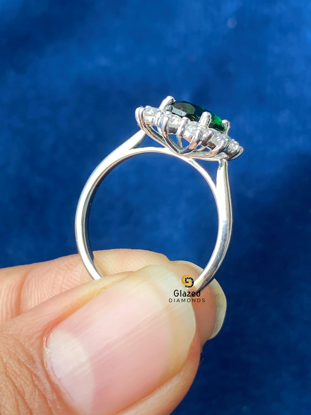 Green Oval Diamond Moissanite Flower Halo Wedding Ring For Women