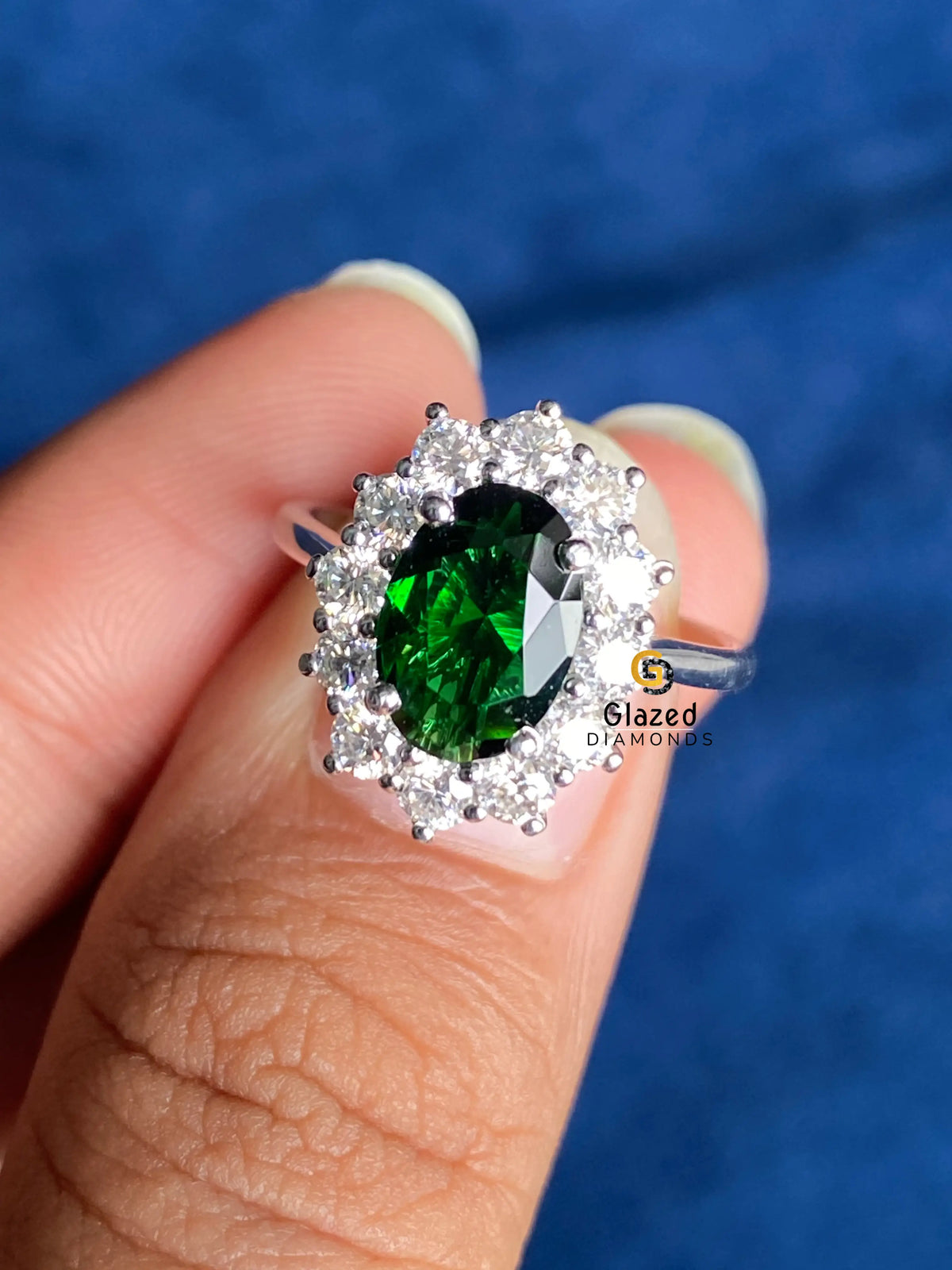 Green Oval Diamond Moissanite Halo Wedding Ring