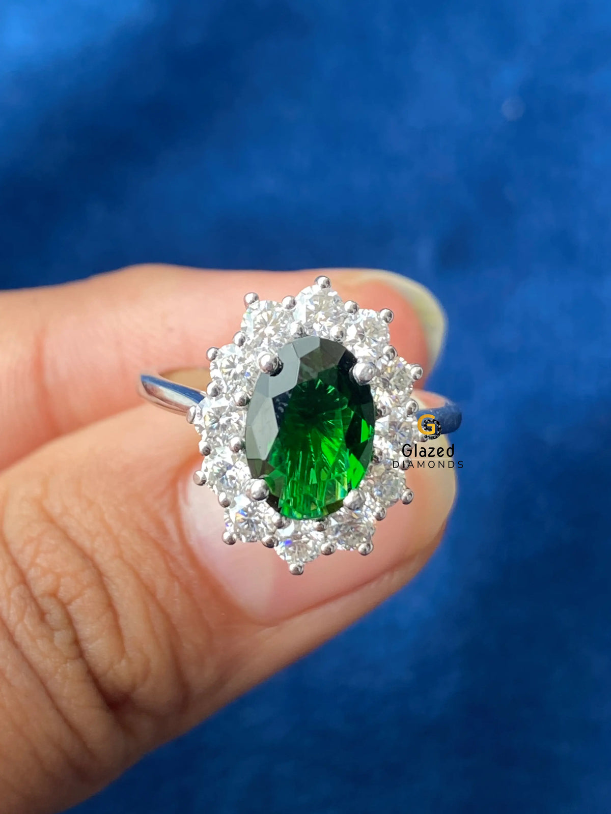 Green Oval Diamond Moissanite Halo Wedding Ring For Women