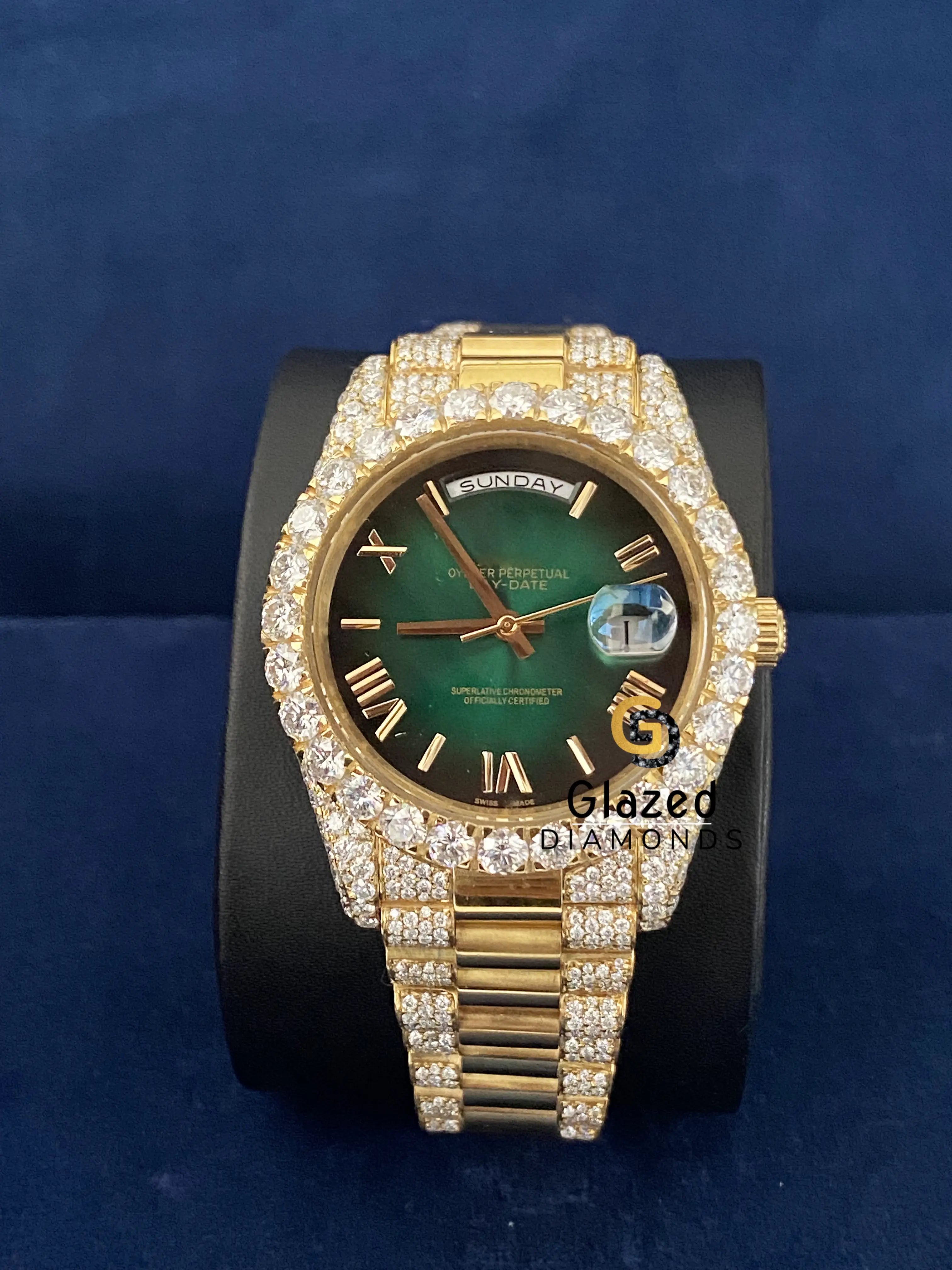Green Roman Dial D Colorless Moissanite Watch