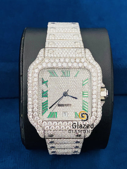 Green Roman Number Moissanite Watch