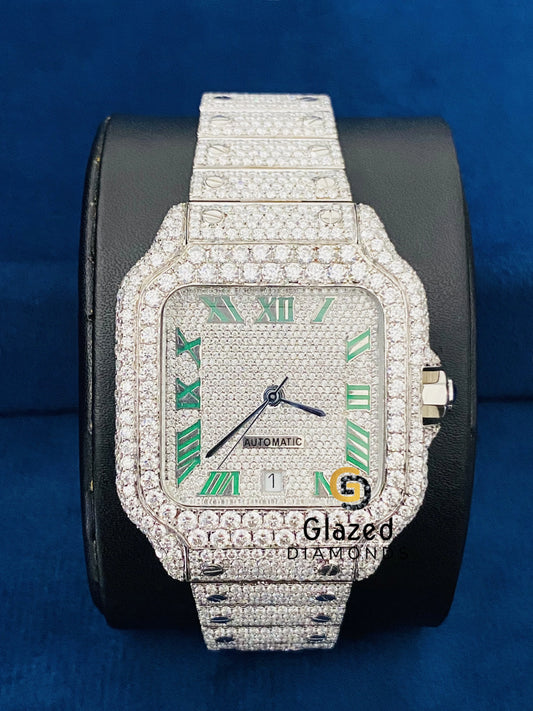 Green Roman Number Moissanite Watch