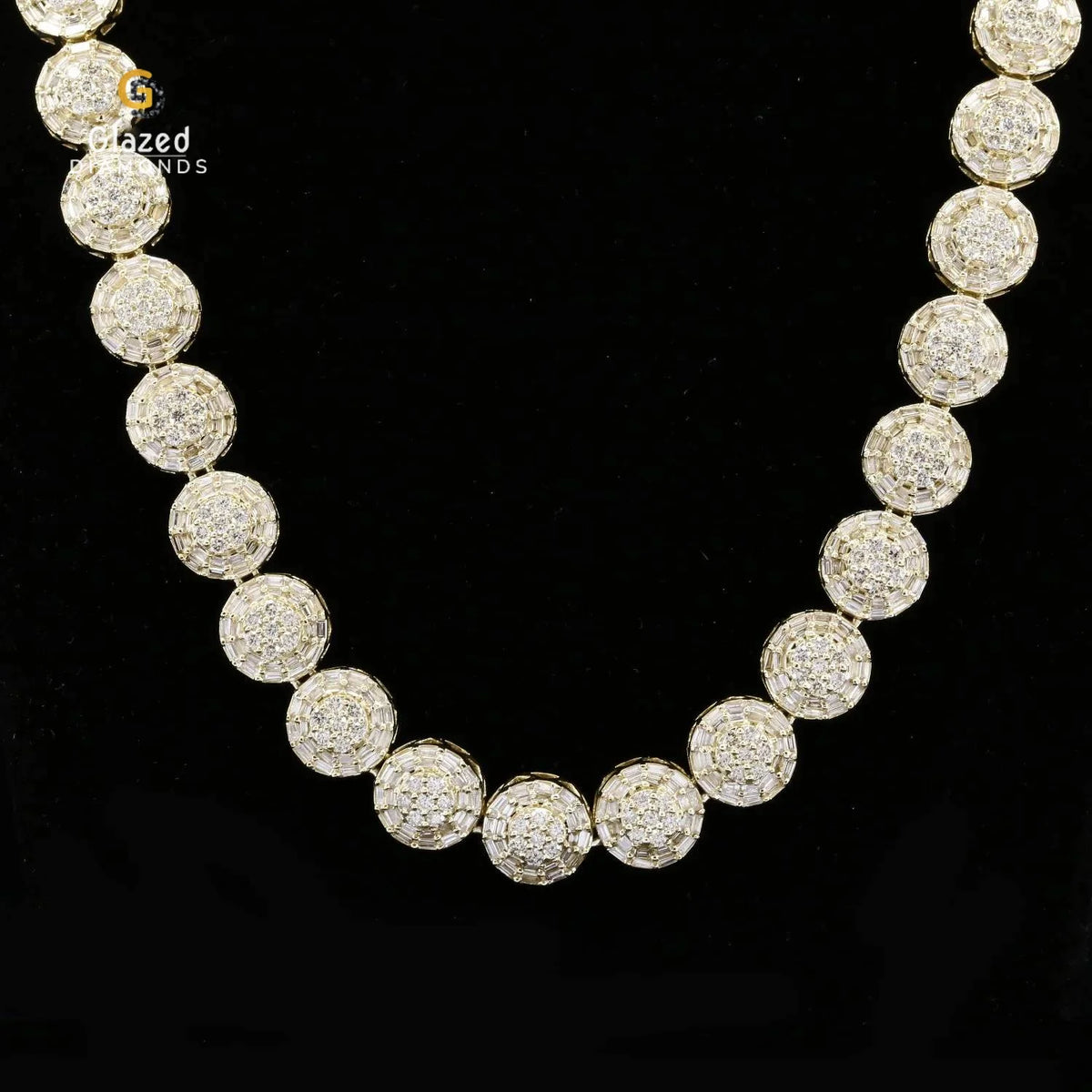 Iced Out Baguette and Round Moissanite Diamond Halo Style Tennis Chain