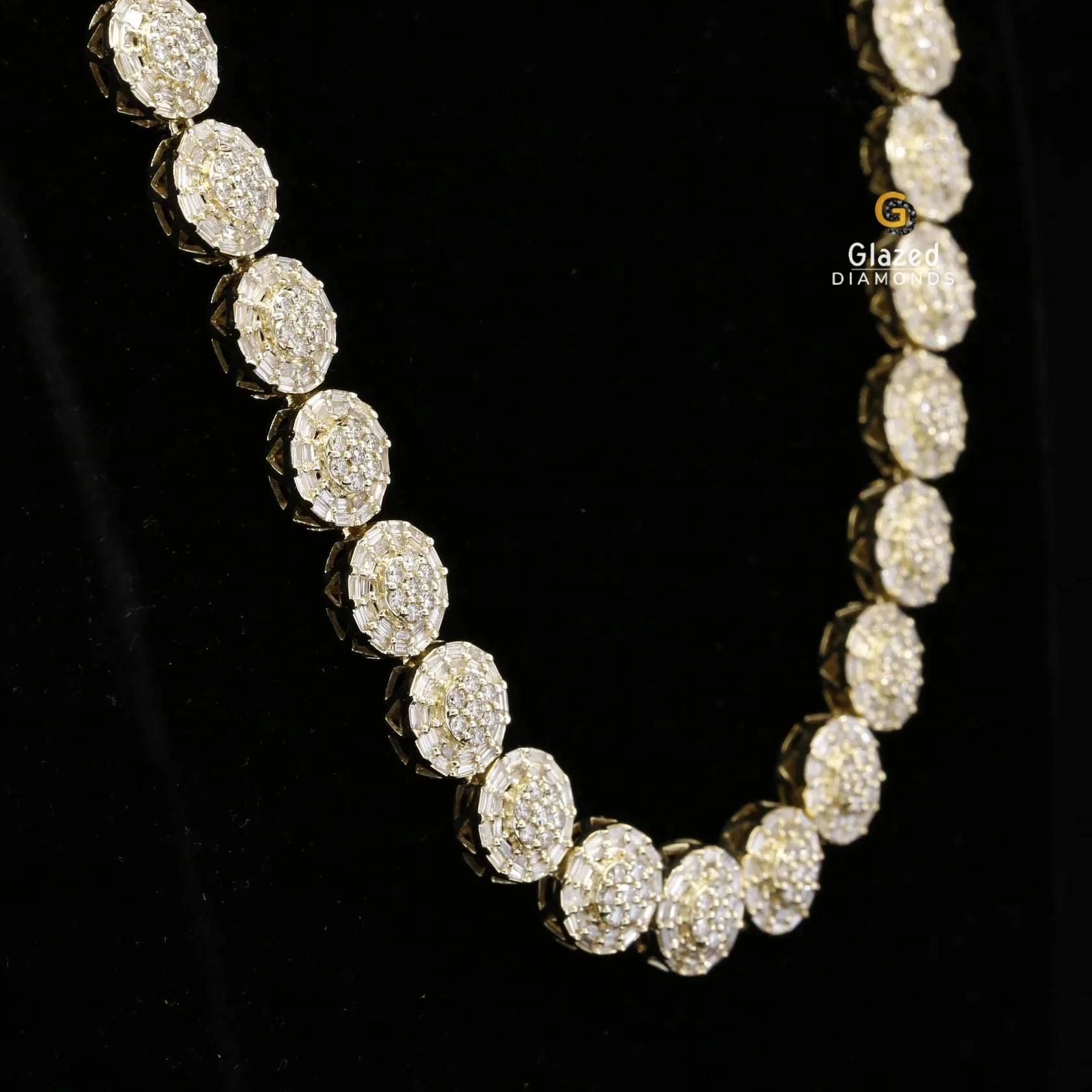 Iced Out Baguette and Round Moissanite Diamond Halo Style Tennis Chain