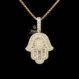 Baguette and Round Moissanite Diamond Iced Out Hamsa Hand Pendant