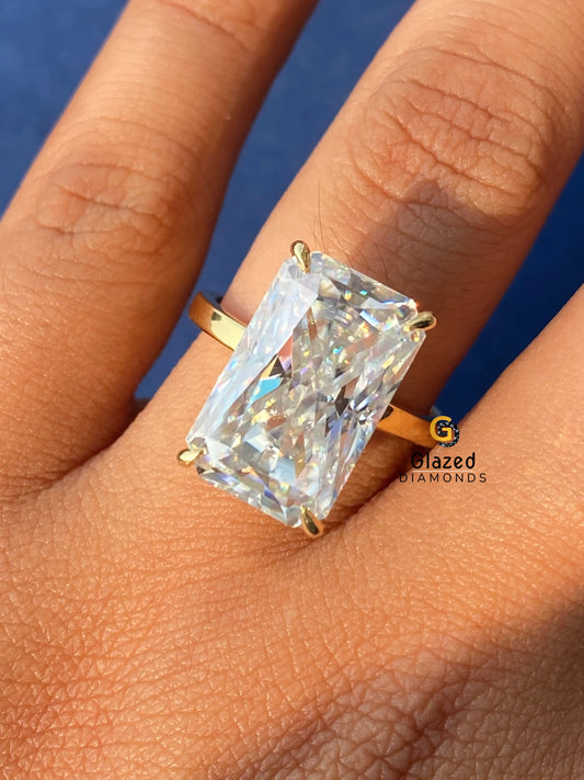 Big Radiant Moissanite Hidden Halo Engagement Ring For Women