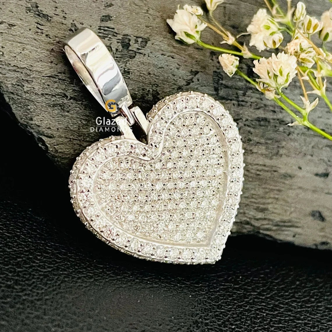 Fully Iced Out Round Moissanite Diamond Heart Shape Hip Hop Pendant