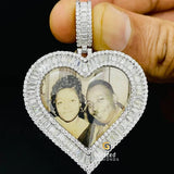 Heart Shape Baguette Moissanite Diamond Custom Memory Photo Pendant