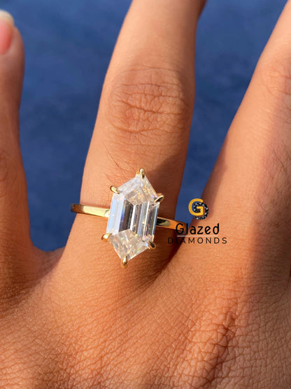 Hexagon Cut VVS Moissanite Diamond Ring