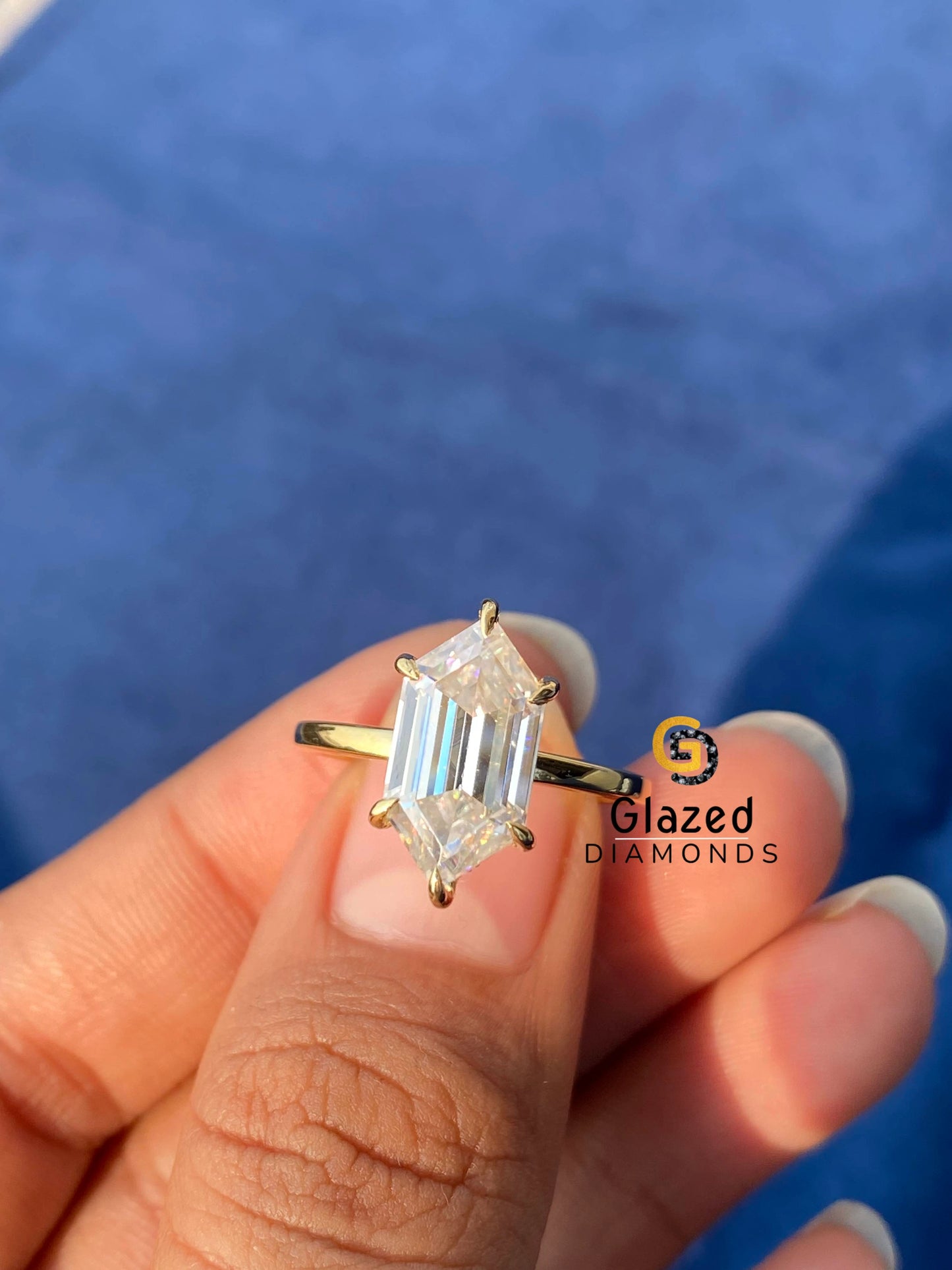 Hexagon Hidden Halo Moissanite Ring