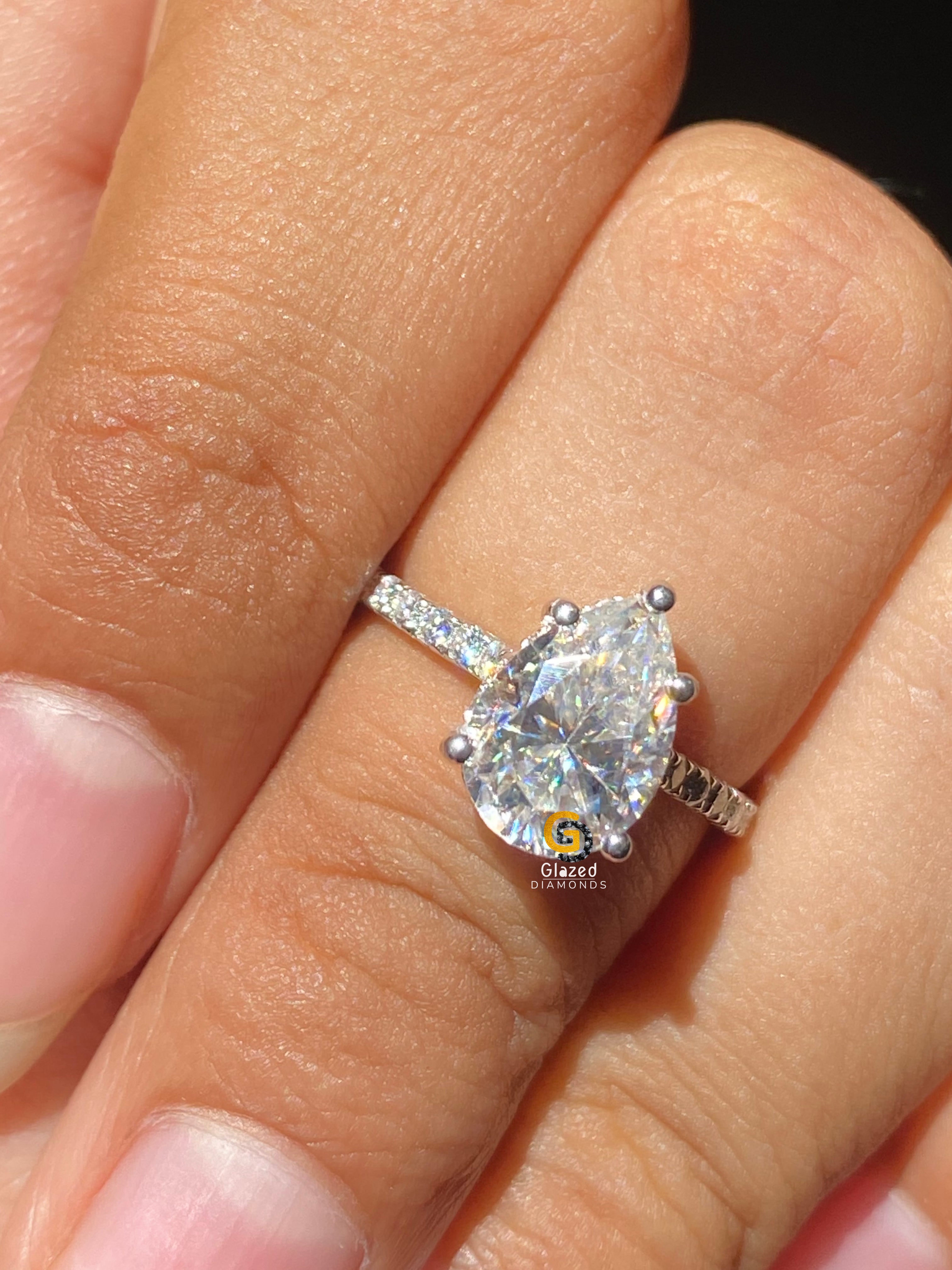 3 CT Pear Cut Pave Set Moissanite Engagement Ring For Her