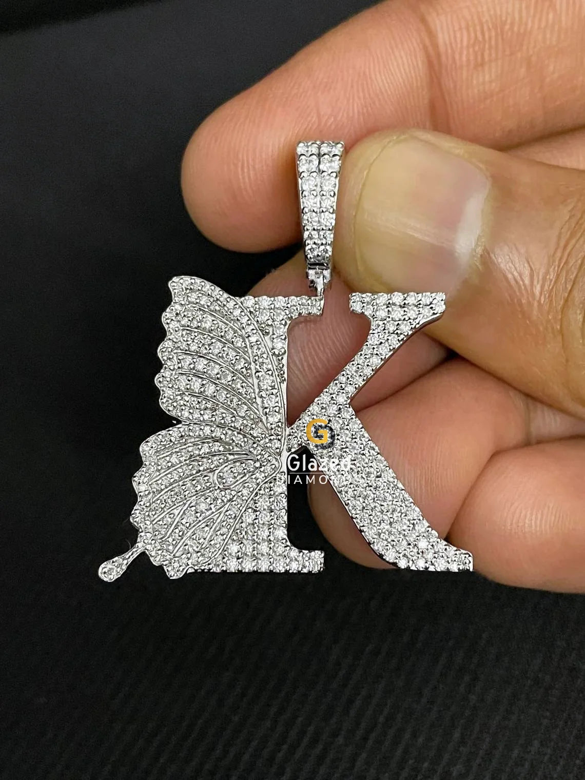 Hip Hop Moissanite Diamond Letter Pendant With Butterfly Wing