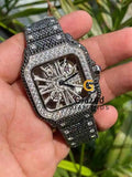 Stunning Fully Iced Out Skeleton Style Black Diamond Moissanite Watch