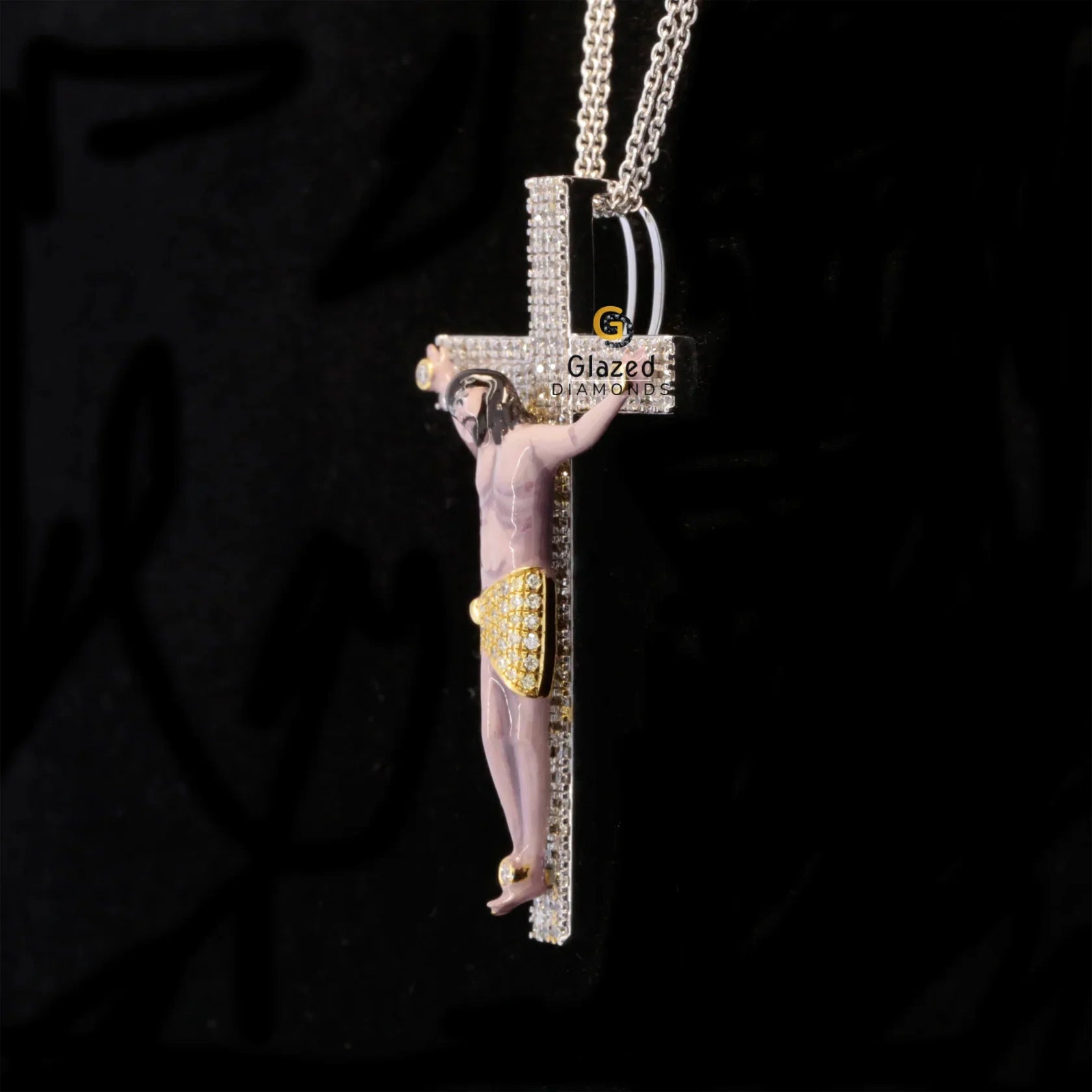 Hip Hop Moissanite Diamond 3D Enamel Jesus Cross Pendant