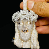 VVS Moissanite Baguette Crown Iced Out 3D Jesus Pendant