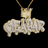 Hip Hop Moissanite Diamond Crown CEASAR Name Bust Down Pendant