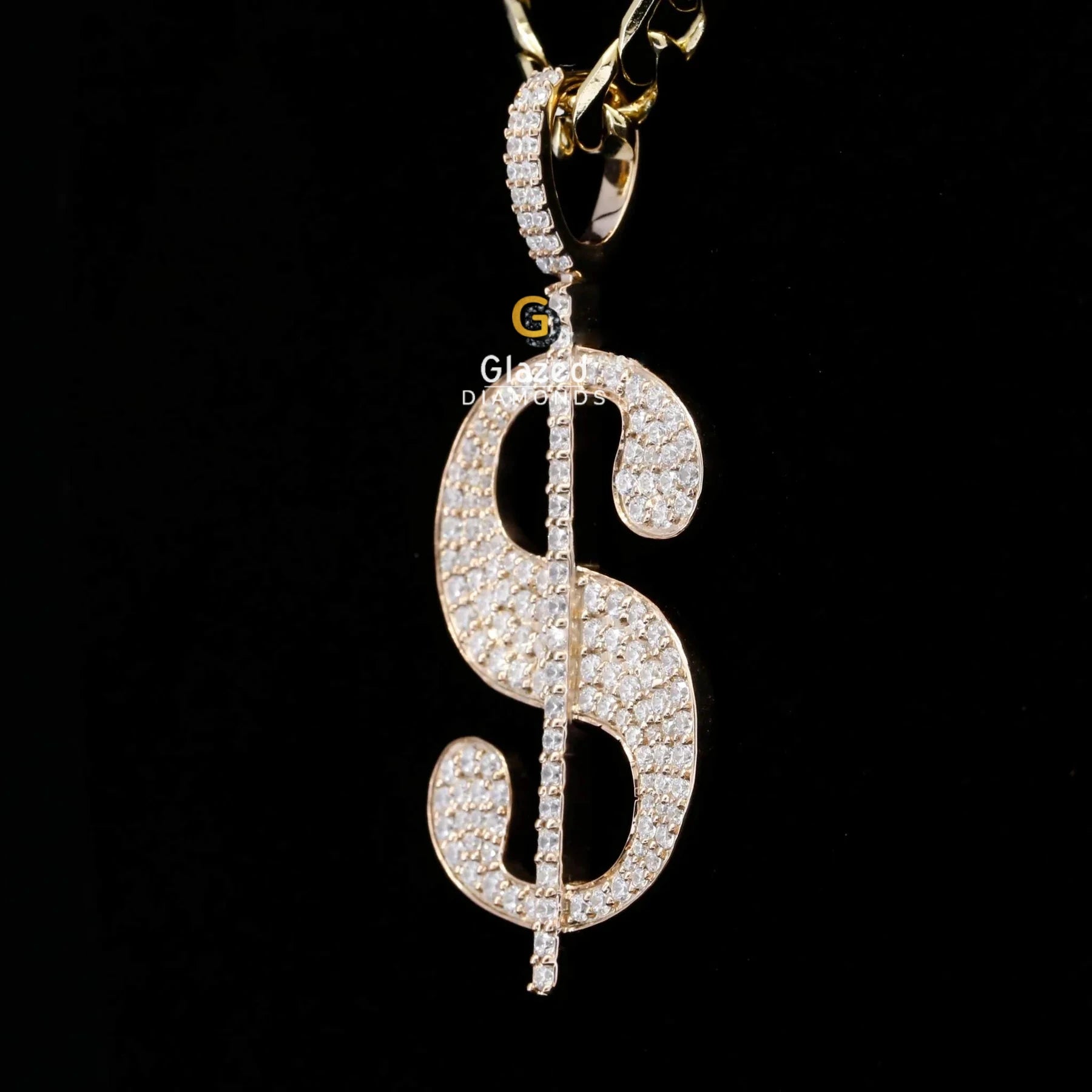 Iced Out Moissanite Diamond Studded Dollar Sign Hip Hop Pendant