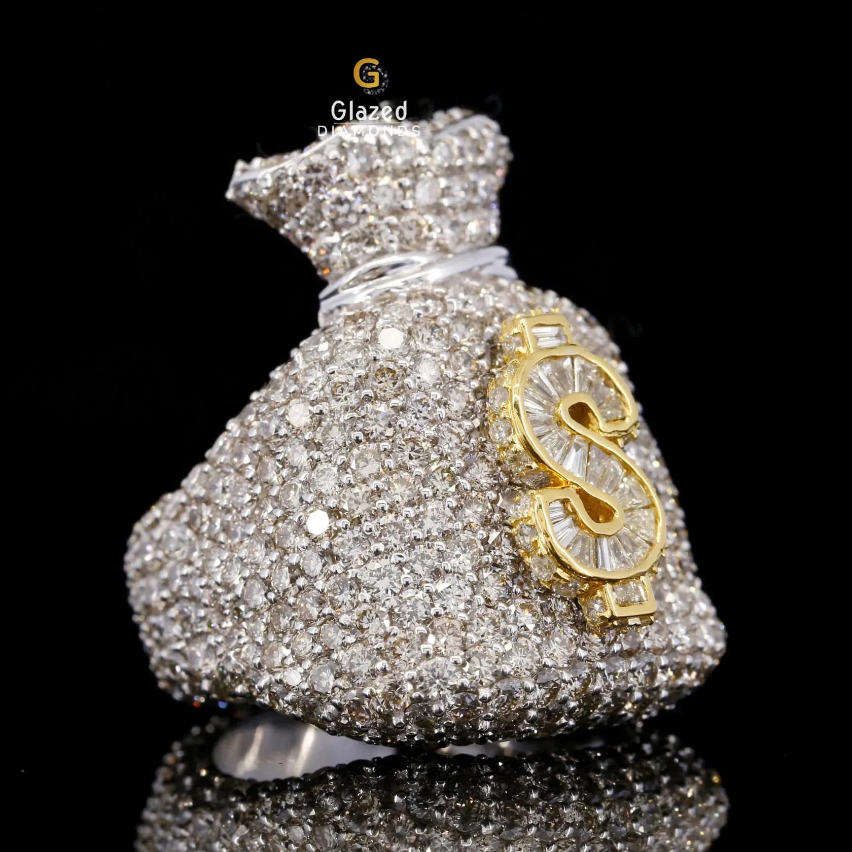 Luxury Moissanite Diamond Iced Out Dollar Bag Hip Hop Ring