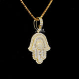 Baguette and Round Moissanite Diamond Iced Out Hamsa Hand Pendant