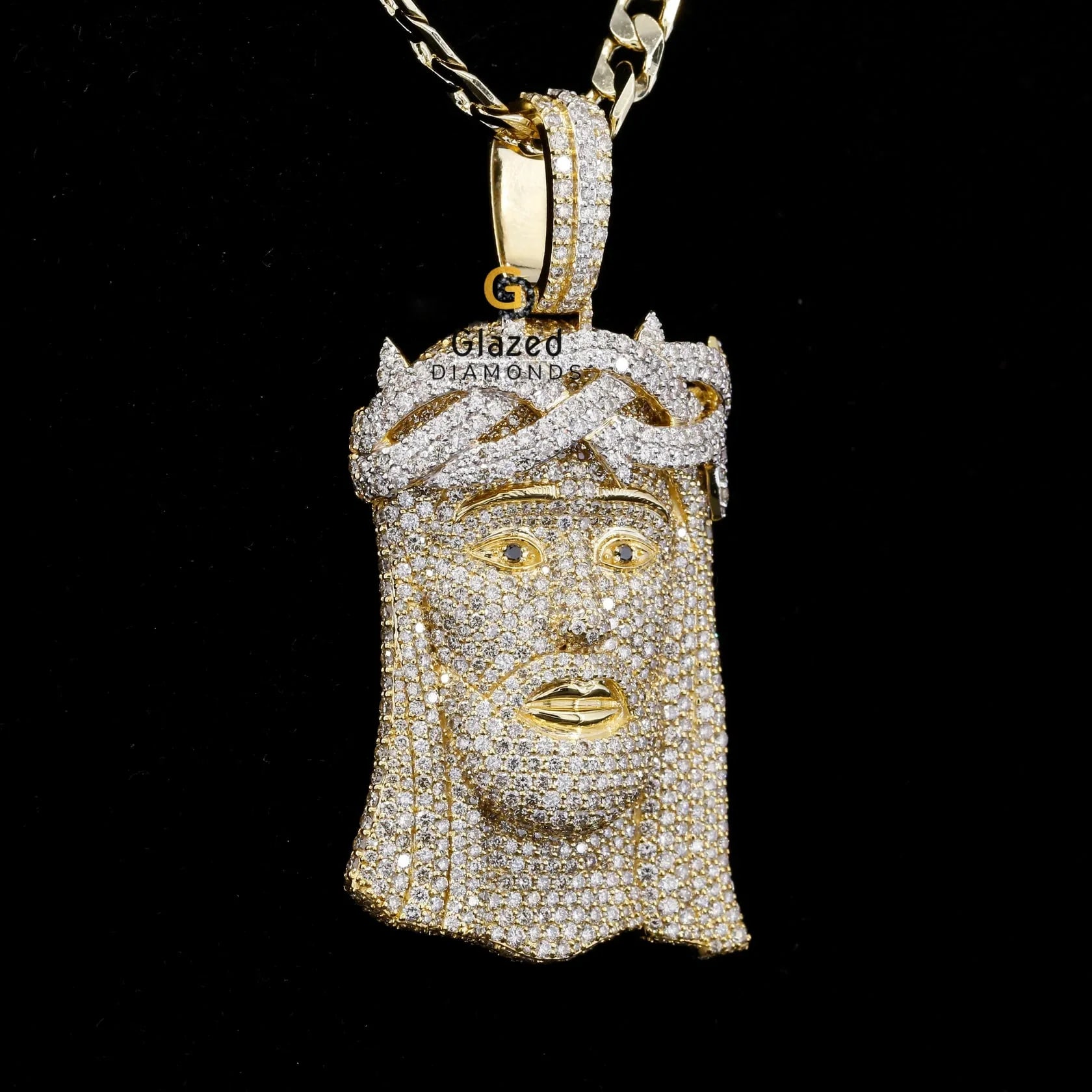 Iced Out 3D Jesus Head Moissanite Diamond Studded Religious Pendant